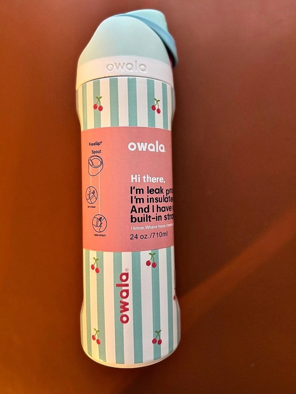 Owala FreeSip 24 oz Striped Water Bottle Cherry